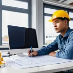 건축전기설비기사 초보자를 위한 실습 팁 - **Prompt:** A young, focused electrical apprentice, approximately 20-25 years old, with diverse ethn...