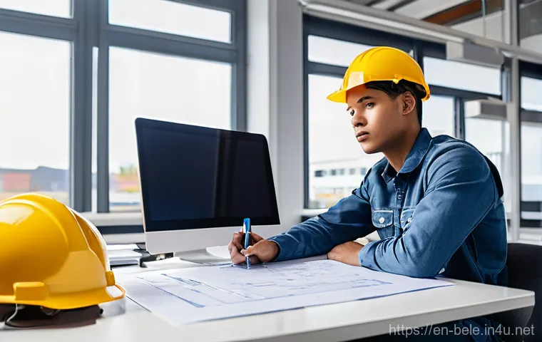 건축전기설비기사 초보자를 위한 실습 팁 - **Prompt:** A young, focused electrical apprentice, approximately 20-25 years old, with diverse ethn...