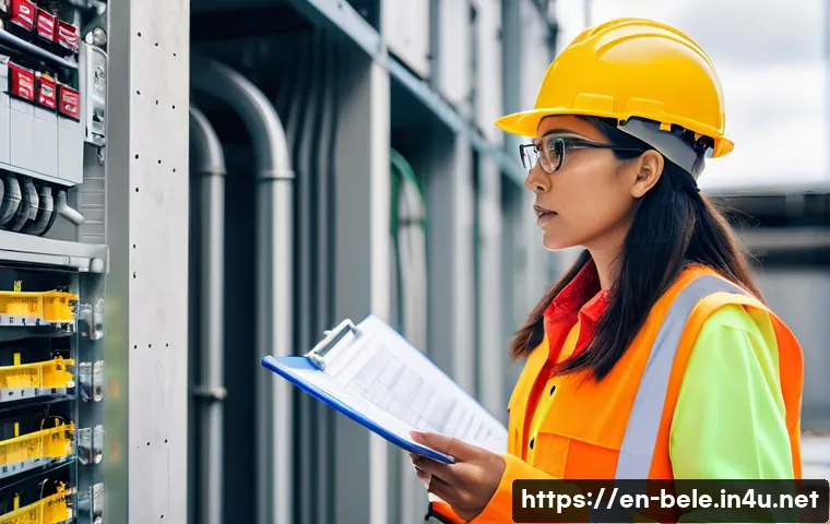 건축전기설비기사와 관련된 법규 정리 - **Prompt:** A diverse team of electrical engineers and a building inspector on a bright, clean, and ...